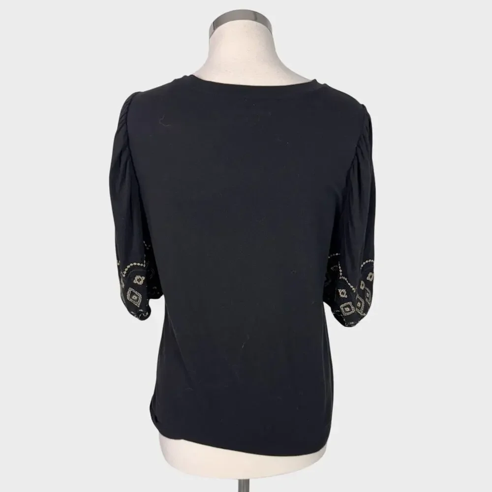 LOFT Womens Medium Black Puff Sleeve Top 100% Cotton